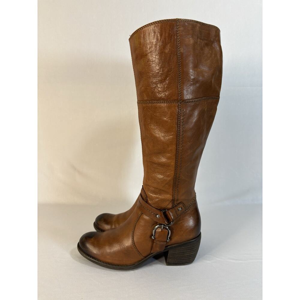 Women Clark Sz 7 M Mascarpone Brown Smooth Leather Tall Boots Zip Equestrian
